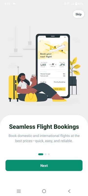 Travelin app intro screen