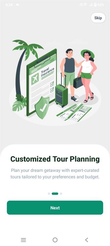 Travelin app onboarding screen