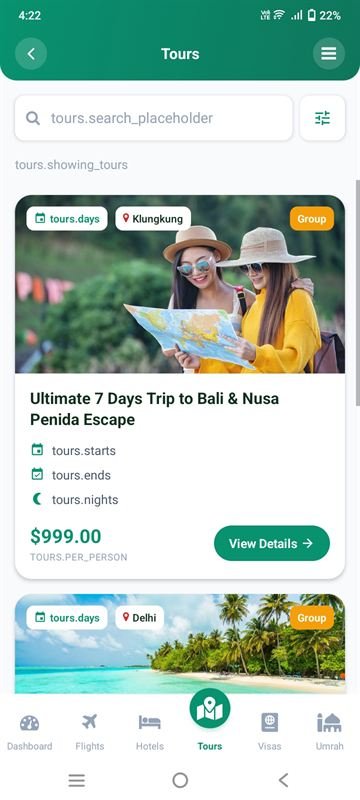 Tours listing