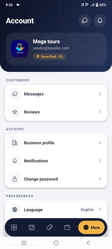 Partner account menu
